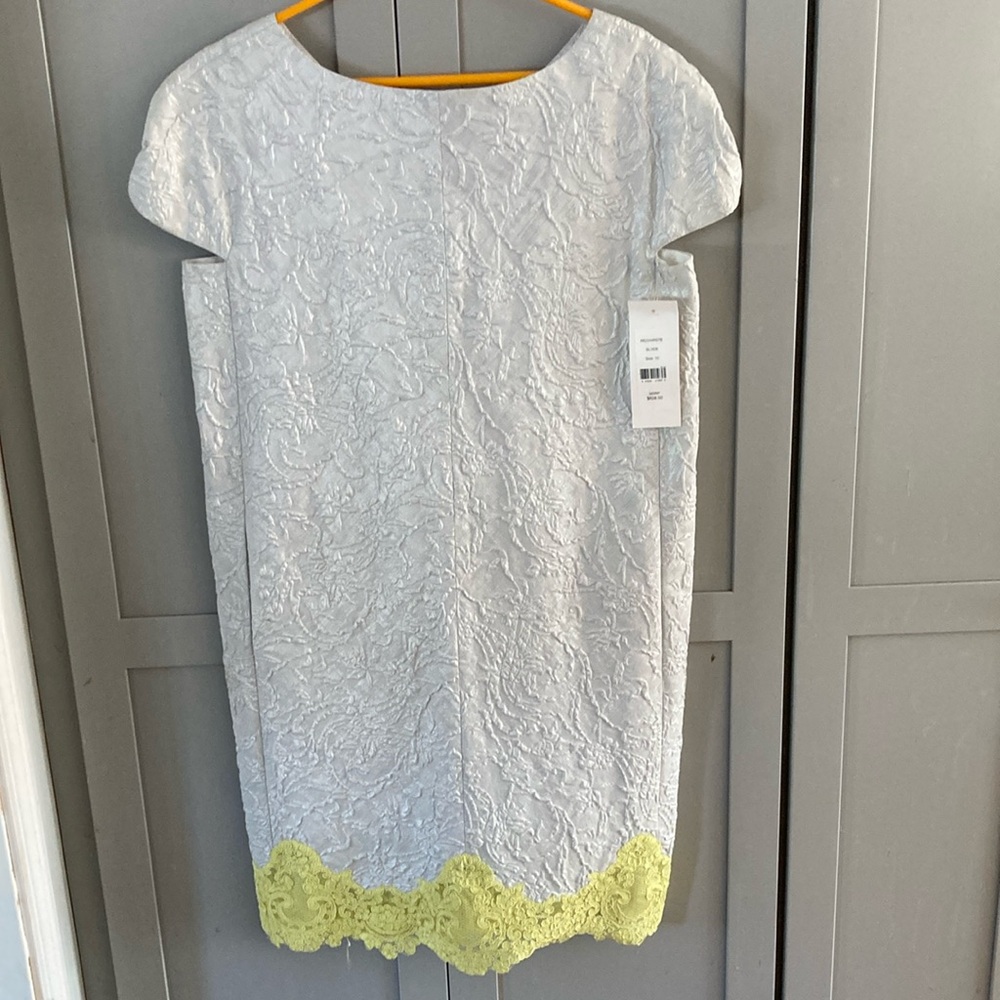 Light Gray Textured Shift Dress with Lemon Lace Hem